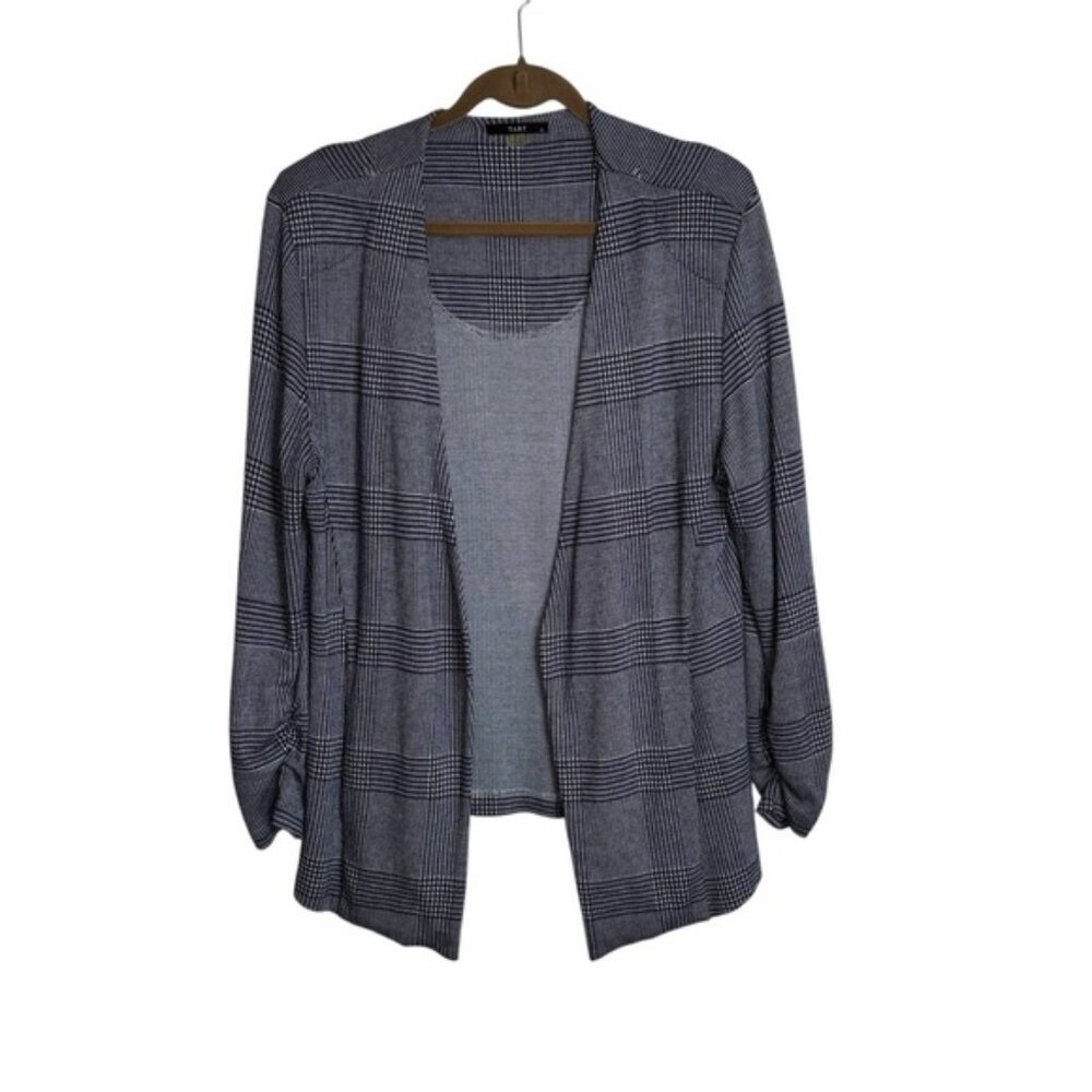 Tart Women’s XL Navy White Houndstooth Blazer Open Cardigan Sweater Pockets